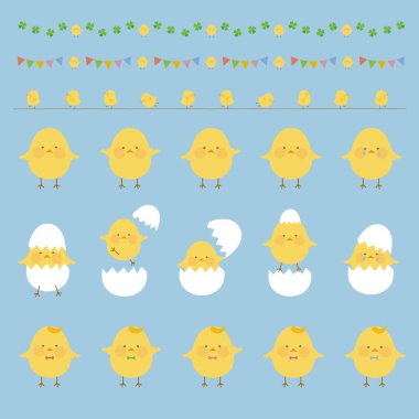 A set of various facial expressions of chicks clipart
