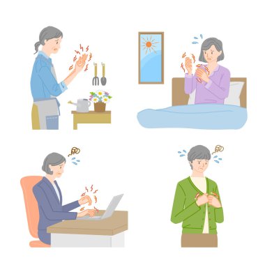 Yaşlı kadınlarda menopoz belirtileri: ellerdeki sertlik, acı ve hissizlik çizelgesi