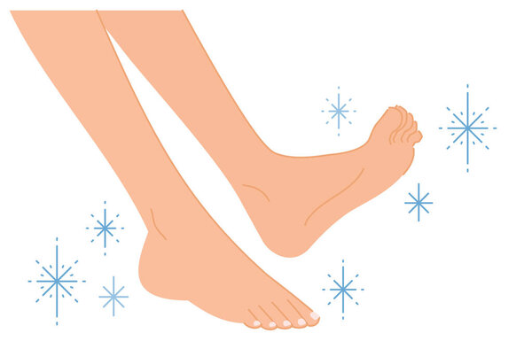 Иллюстрация ног красивой женщины (излечение стопы спортсмена, мозолей и мозолей)