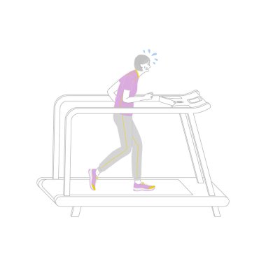 Son sınıf öğrencisi kadın spor salonunda koşarken terliyor.