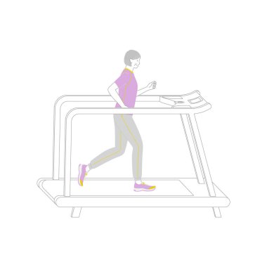 Spor salonunda koşan gülümseyen son sınıf öğrencisi kadın.