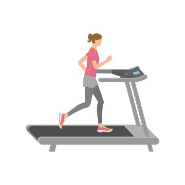 Spor salonunda koşan gülümseyen genç bir kadın.