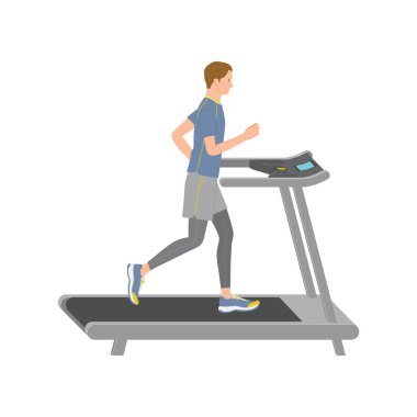 Spor salonunda koşan gülümseyen genç adam.