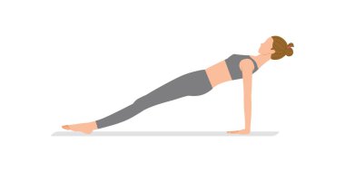 Dayanıklılık eğitimi: Genç bir kadın kalas yapıyor (doğru formda ters kalas)