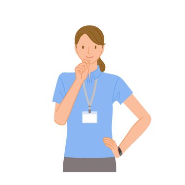 Spor salonu personeli (gülümseyen genç kadın): Eller çenede