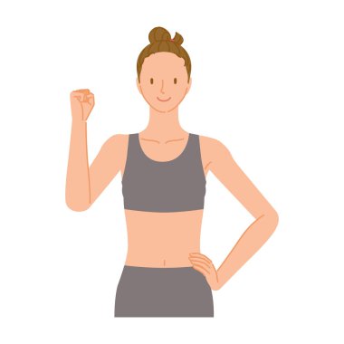 Spor eğitmeni (gülümseyen genç kadın): Tek elli yumruk pompası