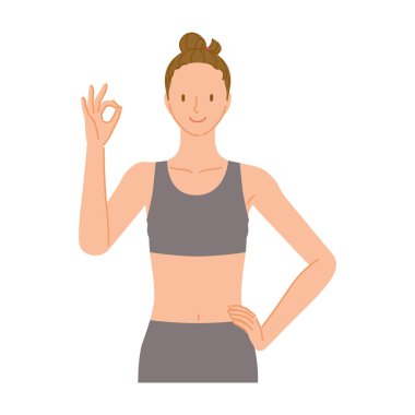 Spor eğitmeni (gülümseyen genç kadın): Tamam elinle poz ver