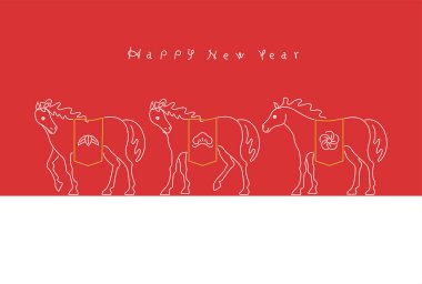 Yeni yıl malzemesi: Çam, bambu, erik ve atla (At Yılı) basit ve şık bir Yeni Yıl kartı malzemesi)