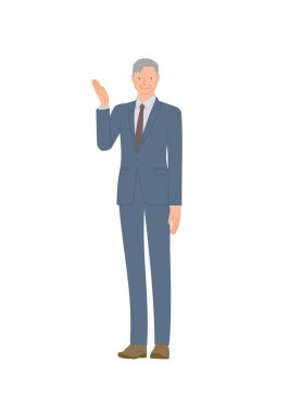 İş elbisesi içinde gülümseyen son sınıf öğrencisi: eliyle işaret ediyor.