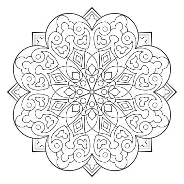 Mandala. Henna için etnik yuvarlak süs, dövmeler, dekorasyonlar. Boyama kitabı sayfası. Vektör illüstrasyonu..