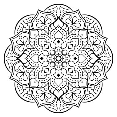 Mandala. Henna için etnik yuvarlak süs, dövmeler, dekorasyonlar. Boyama kitabı sayfası. Vektör illüstrasyonu..