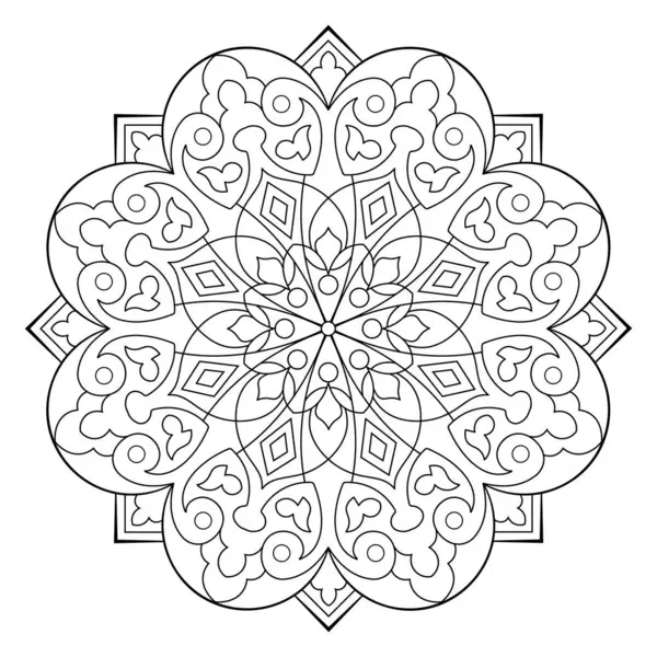 Mandala. Henna için etnik yuvarlak süs, dövmeler, dekorasyonlar. Boyama kitabı sayfası. Vektör illüstrasyonu..