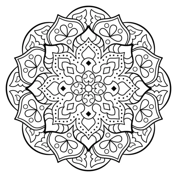 Mandala. Henna için etnik yuvarlak süs, dövmeler, dekorasyonlar. Boyama kitabı sayfası. Vektör illüstrasyonu..