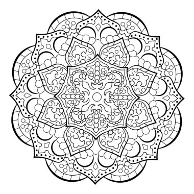 Mandala. Henna için etnik yuvarlak süs, dövmeler, dekorasyonlar. Boyama kitabı sayfası. Vektör illüstrasyonu..