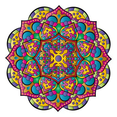 Mandala. Henna için etnik yuvarlak süs, dövmeler, dekorasyonlar. Vektör illüstrasyonu..