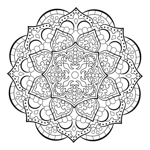 Mandala. Henna için etnik yuvarlak süs, dövmeler, dekorasyonlar. Boyama kitabı sayfası. Vektör illüstrasyonu..