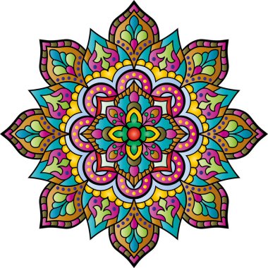 Mandala. Henna için etnik yuvarlak süs, dövmeler, dekorasyonlar. Vektör illüstrasyonu..