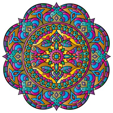Mandala. Henna için etnik yuvarlak süs, dövmeler, dekorasyonlar. Vektör illüstrasyonu..