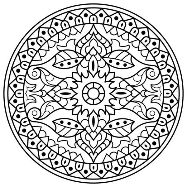 Mandala. Henna için etnik yuvarlak süs, dövmeler, dekorasyonlar. Boyama kitabı sayfası. Vektör illüstrasyonu..