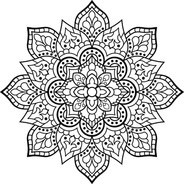 Mandala. Henna için etnik yuvarlak süs, dövmeler, dekorasyonlar. Boyama kitabı sayfası. Vektör illüstrasyonu..
