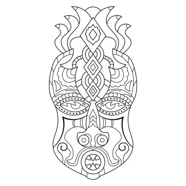 Etnik kabile maskesi. Zen sanatı. Elle çizilmiş. Boyama kitabı sayfası. Vektör illüstrasyonu.