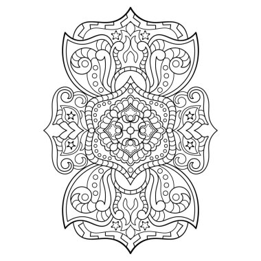 Mandala. Henna için etnik yuvarlak süs, dövmeler, dekorasyonlar. Boyama kitabı sayfası. Vektör illüstrasyonu..