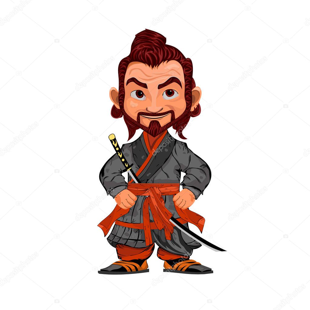 Cute cartoon Japanese samurai.Vector illustration.
