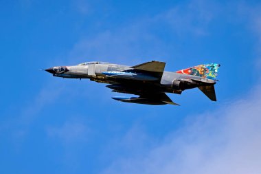 RAF Fairford, Gloucestershire, England, UK - July 22 2024: A Turkish Air Force McDonnell Douglas F-4E Phantom II, 73-1023, departs the 2024 Royal International Air Tattoo at RAF Fairford, England, UK clipart