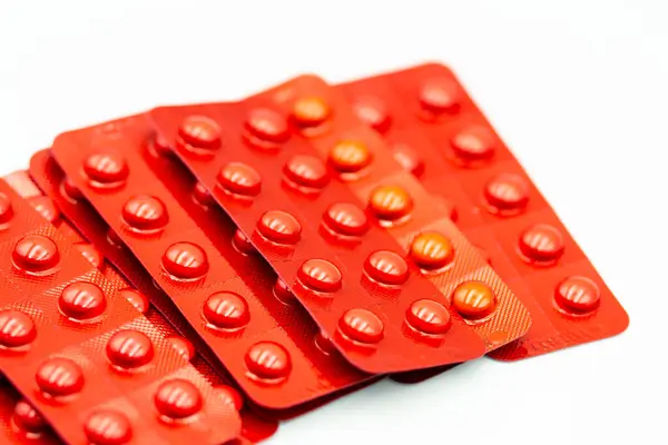 stock image High-resolution images of Methycobal 500mg, used for neuropathy treatment and vitamin B12 deficiency, in red blister packs.