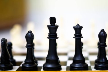 Satranç tahtası ilk kurulumu gösteriyor. Eleştirel düşünme ve strateji geliştirme odaklı öğretim içeriği, yarışmalar veya beyin oyunları için.
