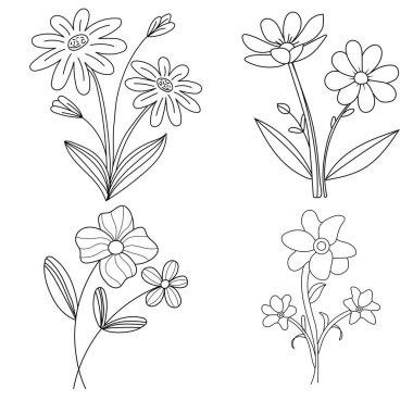 Vektör el çekilmiş çiçek öğeleri