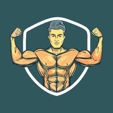 Spor salonu rozeti veya amblem vektör çizimi benzersiz tasarım