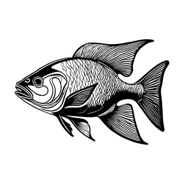 balık vektörel tasarımı siyah ve beyaz