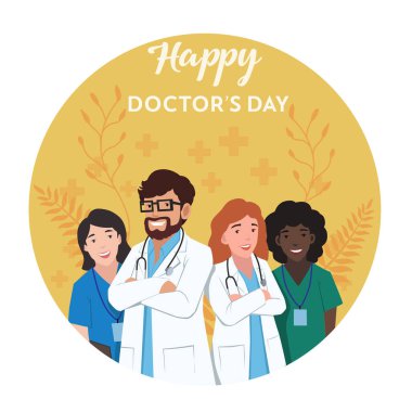 Mutlu Ulusal Doktor Günü Sosyal Medya Vektör İllüstrasyonları. Topluma hizmet eden doktorların günü kutlu olsun. Vektör İllüstrasyonunu kullanarak Ulusal Doktorların Günü