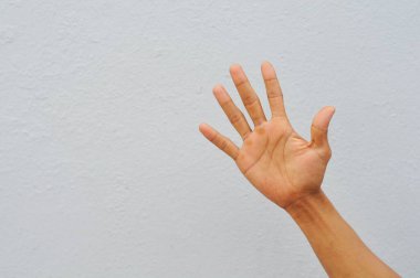 Beyaz arkaplanda altı numarayı gösteren el.