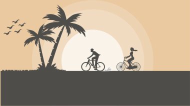 Bisiklete binen siluet çiftin çizimi