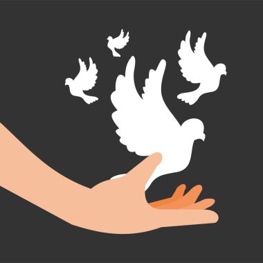 Elinde güvercinler, vektör illüstrasyon tasarımı