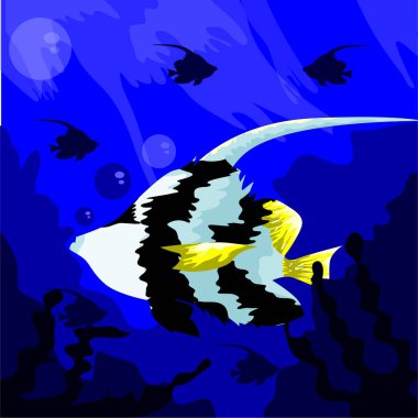 Okyanustaki renkli balıkların vektör çizimi