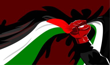 Filistin bayrağı taşıyan el illüstrasyonu