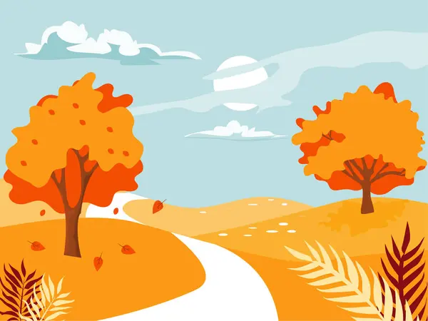 Autumn Season Landscape Scene Vector Design — Stock Vector