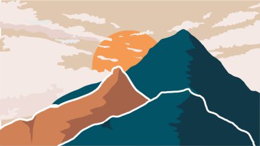 Mavi ve turuncu renkli dağın vektörü, arkaplan için manzara vektörü