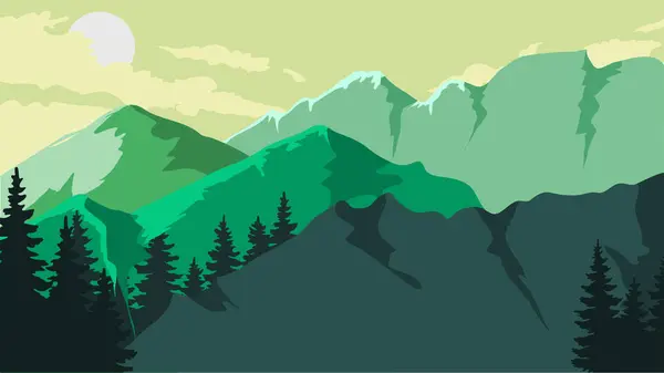 stock vector green mountains landscape with pines vector illustration