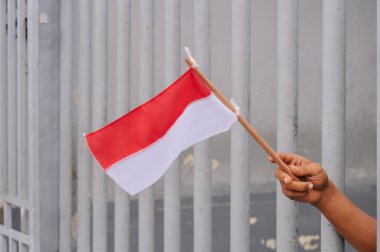 Endonezya bayrağıyla el ele tutuşan.