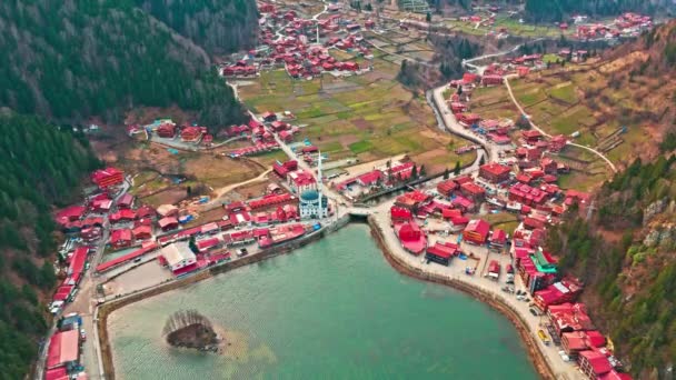 Uzungol Trabzon Turkiet Fågelperspektiv Glimt Den Vackra Sjön Uzungol Och — Stockvideo