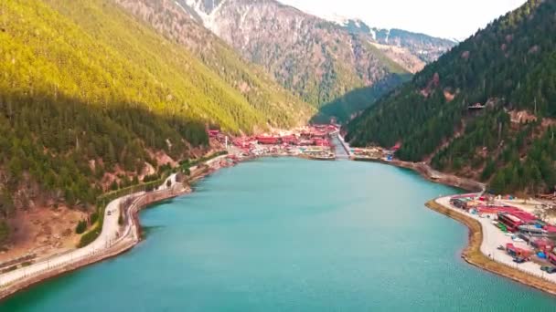 Uzungol Trabzon Turquía Ojo Pájaro Vista Del Hermoso Lago Uzungol — Vídeos de Stock