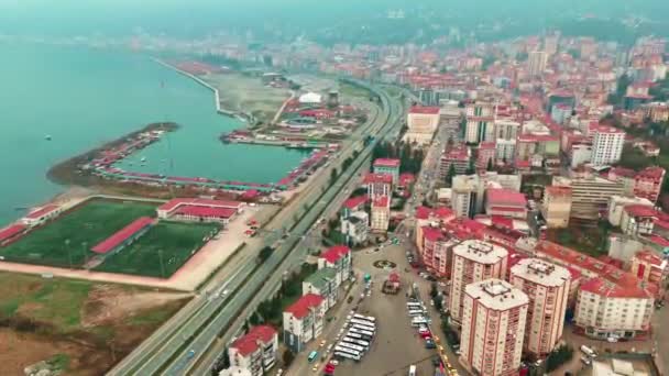 Merkez Rize Törökország Bird Eye Glimpse Bustling City Main Way — Stock videók