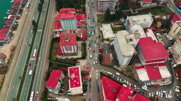 Merkez Rize Turkiet Fågelperspektiv Glimt Bustling City Main Way Och — Stockvideo