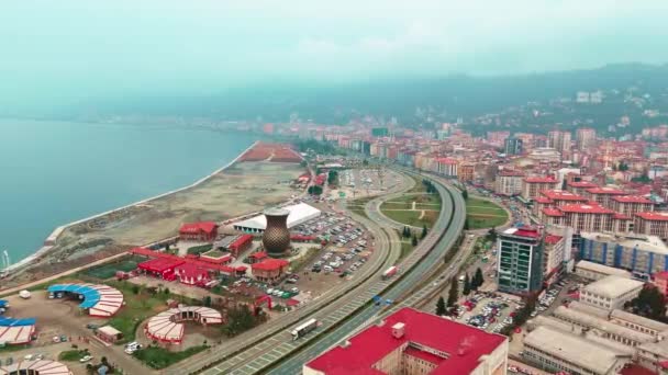 Merkez Rize Turquía Una Vista Pájaro Bulliciosa Ciudad Main Way — Vídeos de Stock