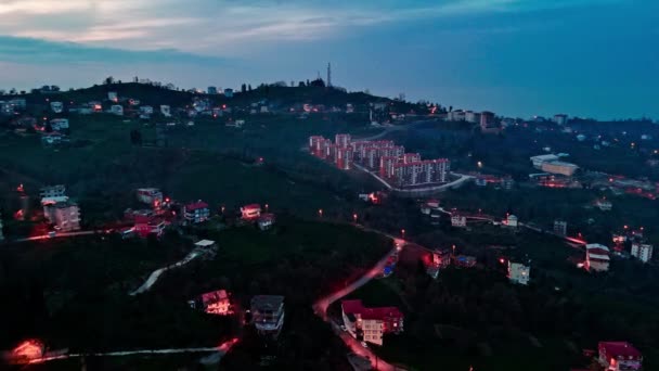 Merkez Rize Turquía Una Vista Pájaro Bulliciosa Ciudad Por Noche — Vídeos de Stock