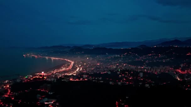 Merkez Rize Turkey Bird Eye Glimpse Bustling City Night Time — Αρχείο Βίντεο